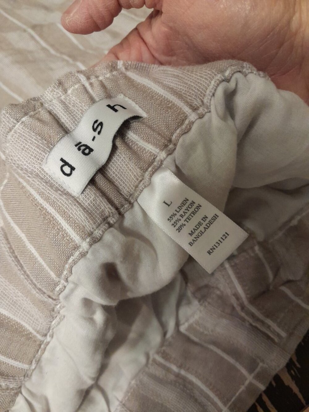 Womens Linen Blend Skirt Casual Beach Vacation Striped Tan White  Pockets Large - Picture 5 of 7